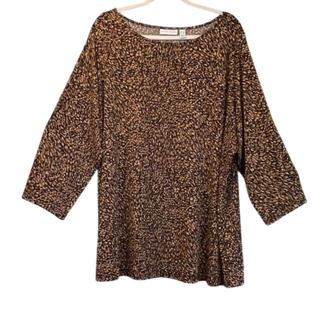 Susan Graver 3X Brown/Cream 3/4 Sleeves CareerPullover Wear Fairy Grunge Blouse